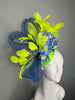Electric Garden Yellow Feather Blue Crinoline Fascinator Hat