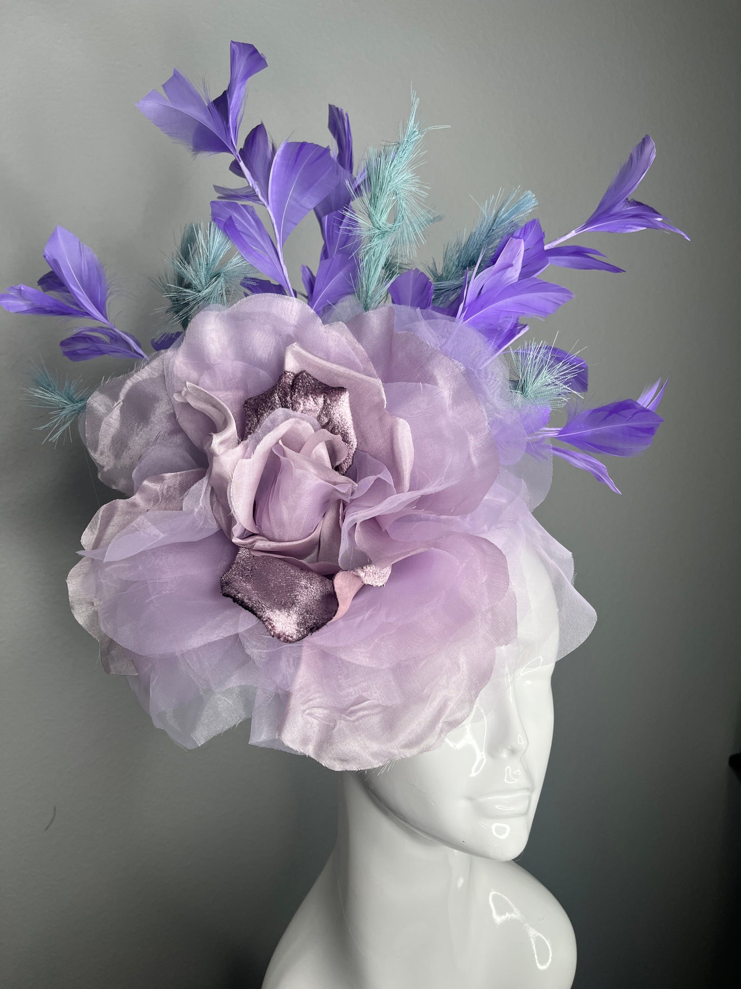 Lavender Feathers and Seafoam Blue Accents  Fascinator Hat