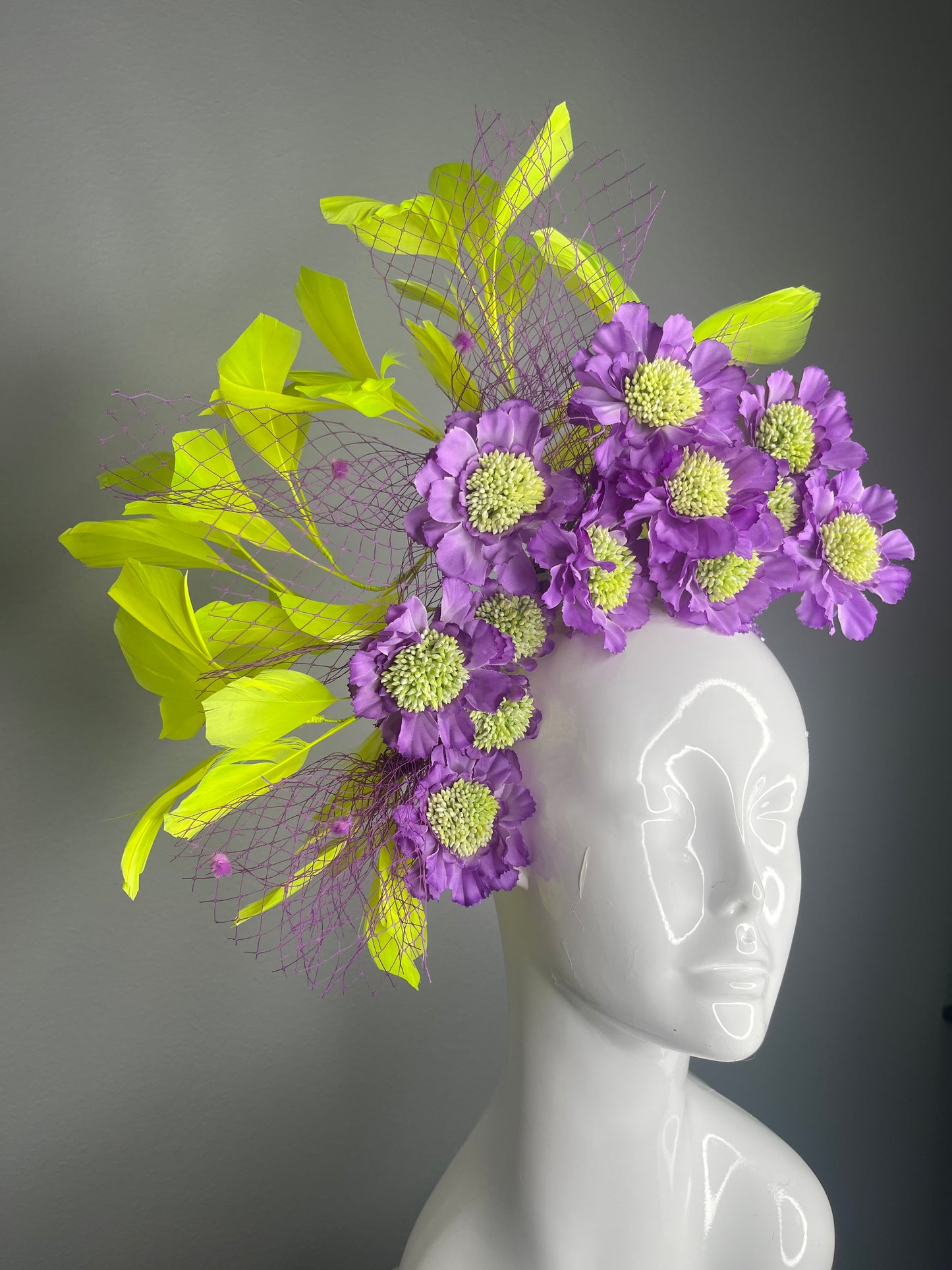 Floral Reverie Couture Floral Crown in Violet and Chartreuse Fascinator Hat