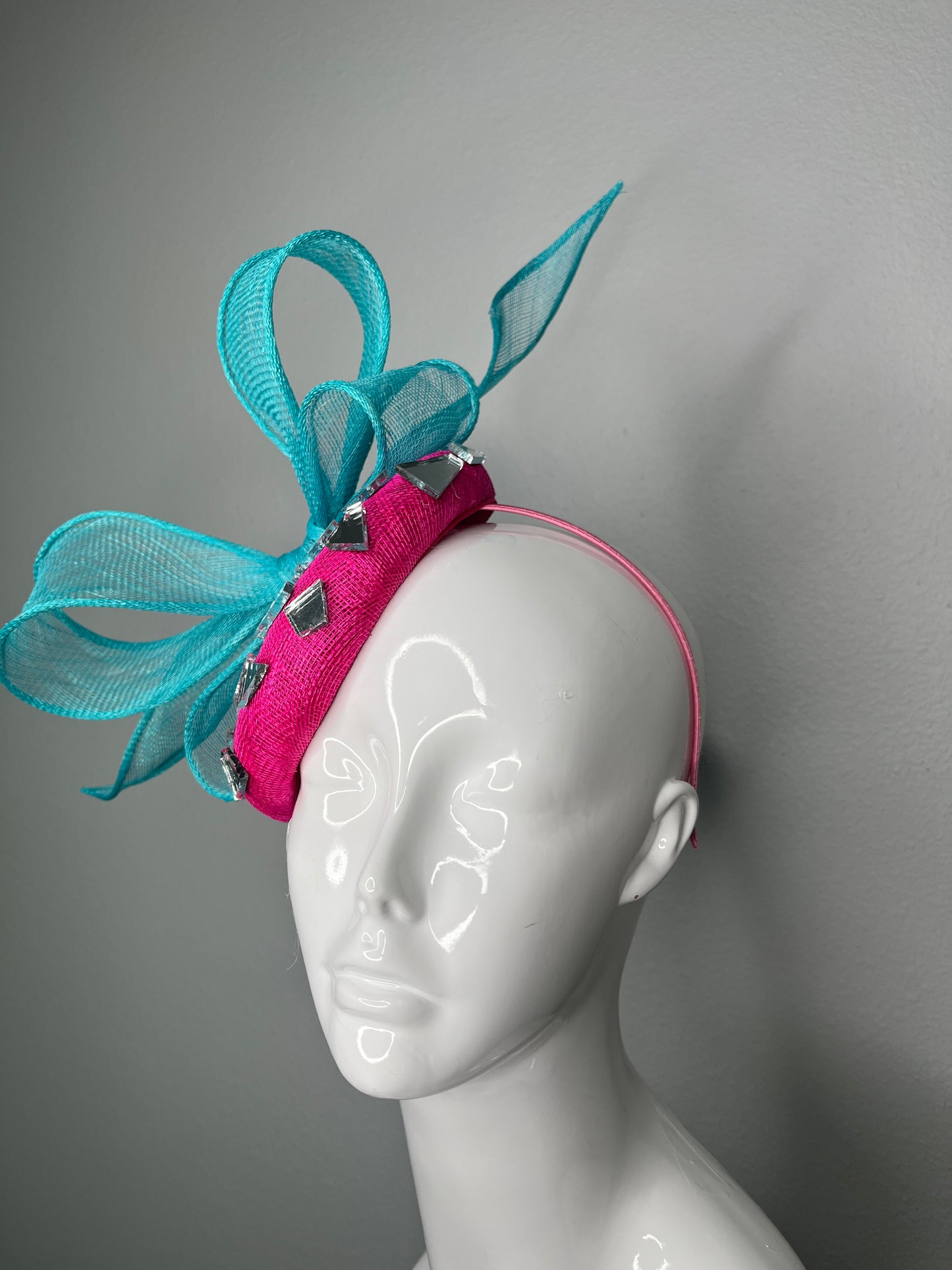 Bubblegum Luxe Pink and Turquoise Sinamay Fascinator Hat