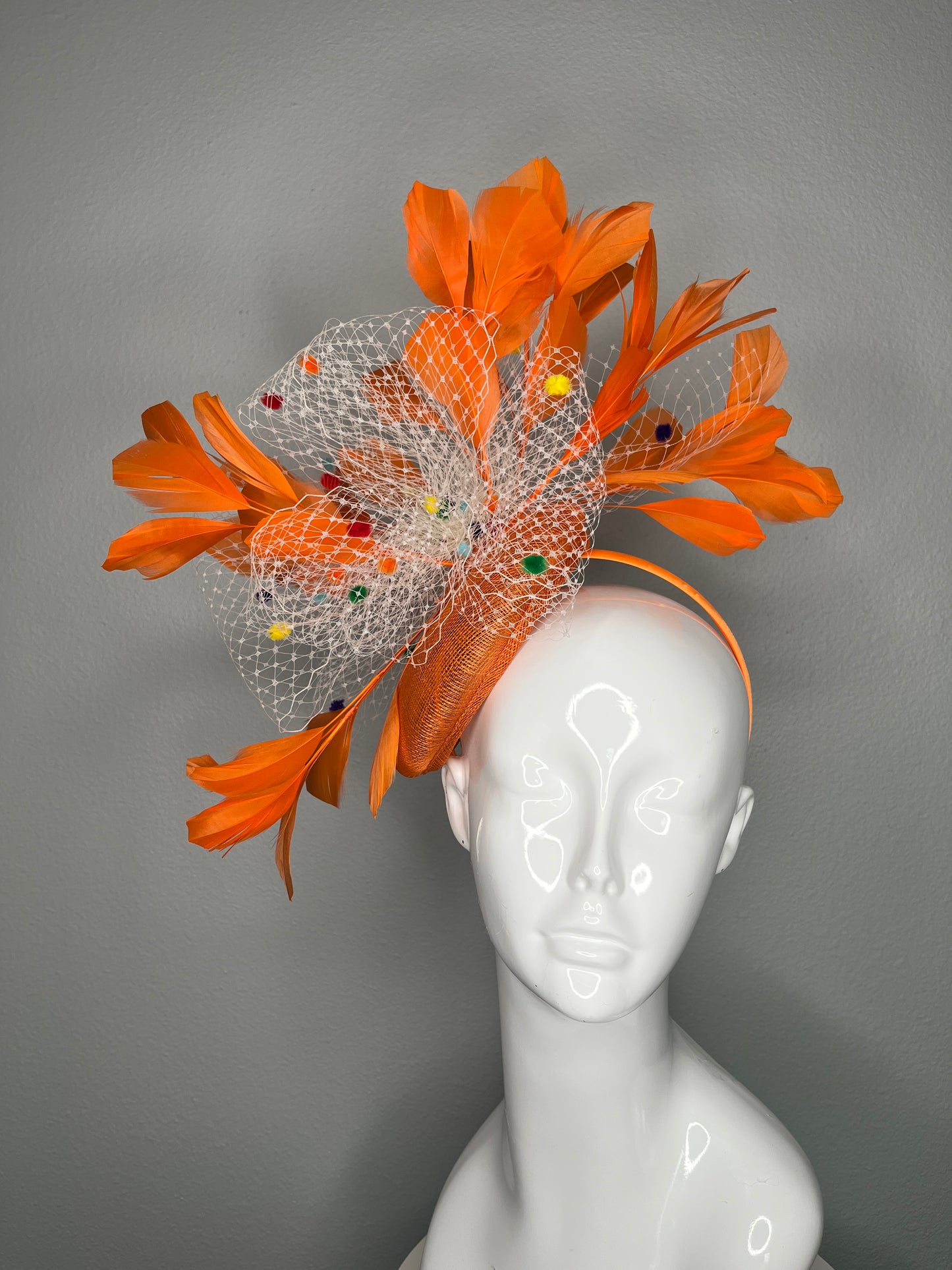 Citrus Orange Carnival Feather Fascinator Hat