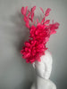 Fuchsia Flame Pink Feather Statement Fascinator Hat