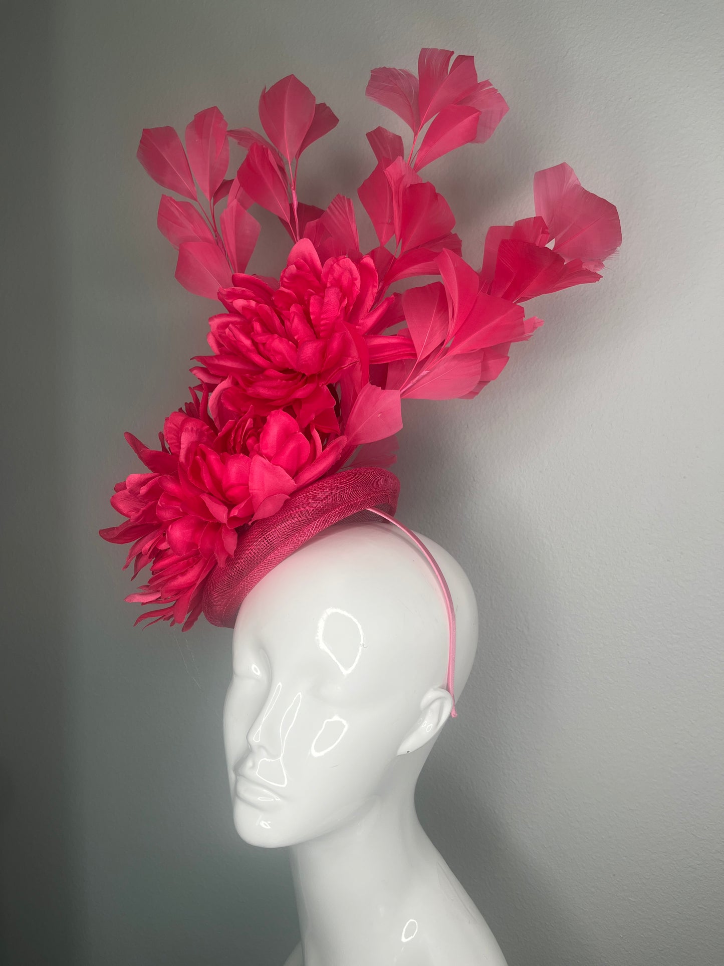 Fuchsia Flame Pink Feather Statement Fascinator Hat