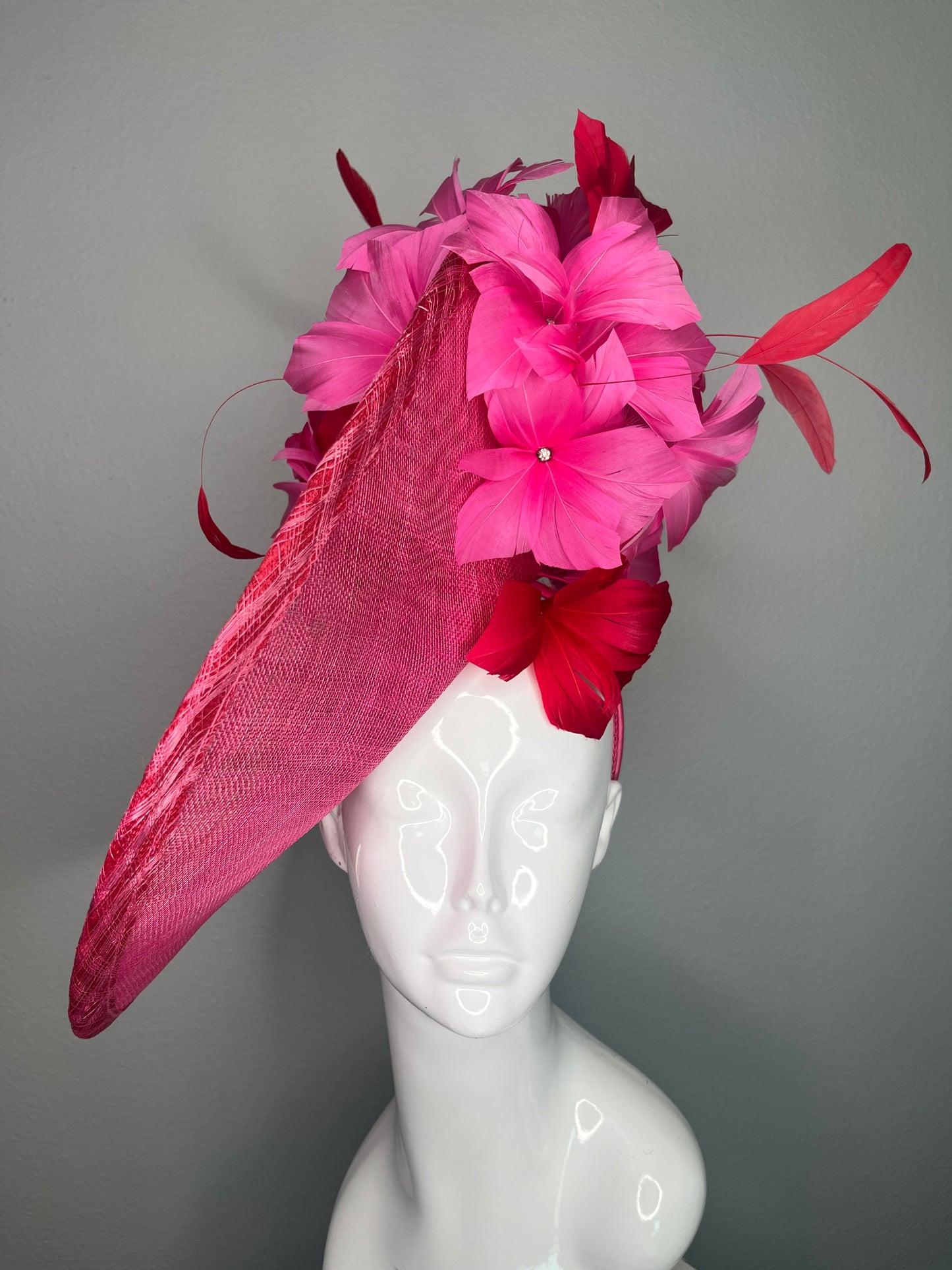 Fuchsia Pink Flame Feather Fascinator Hat