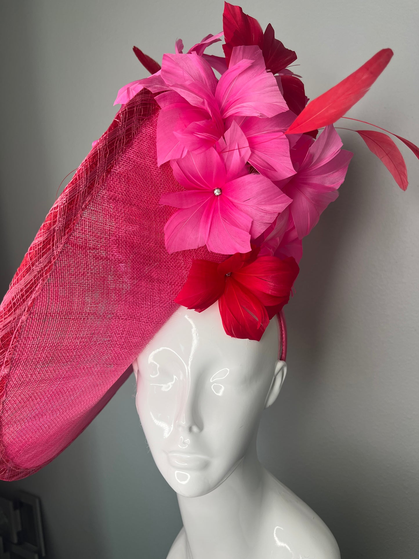 Fuchsia Pink Flame Feather Fascinator Hat