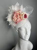 Blushing Petals Pink and White Roses Feather Fascinator Hat