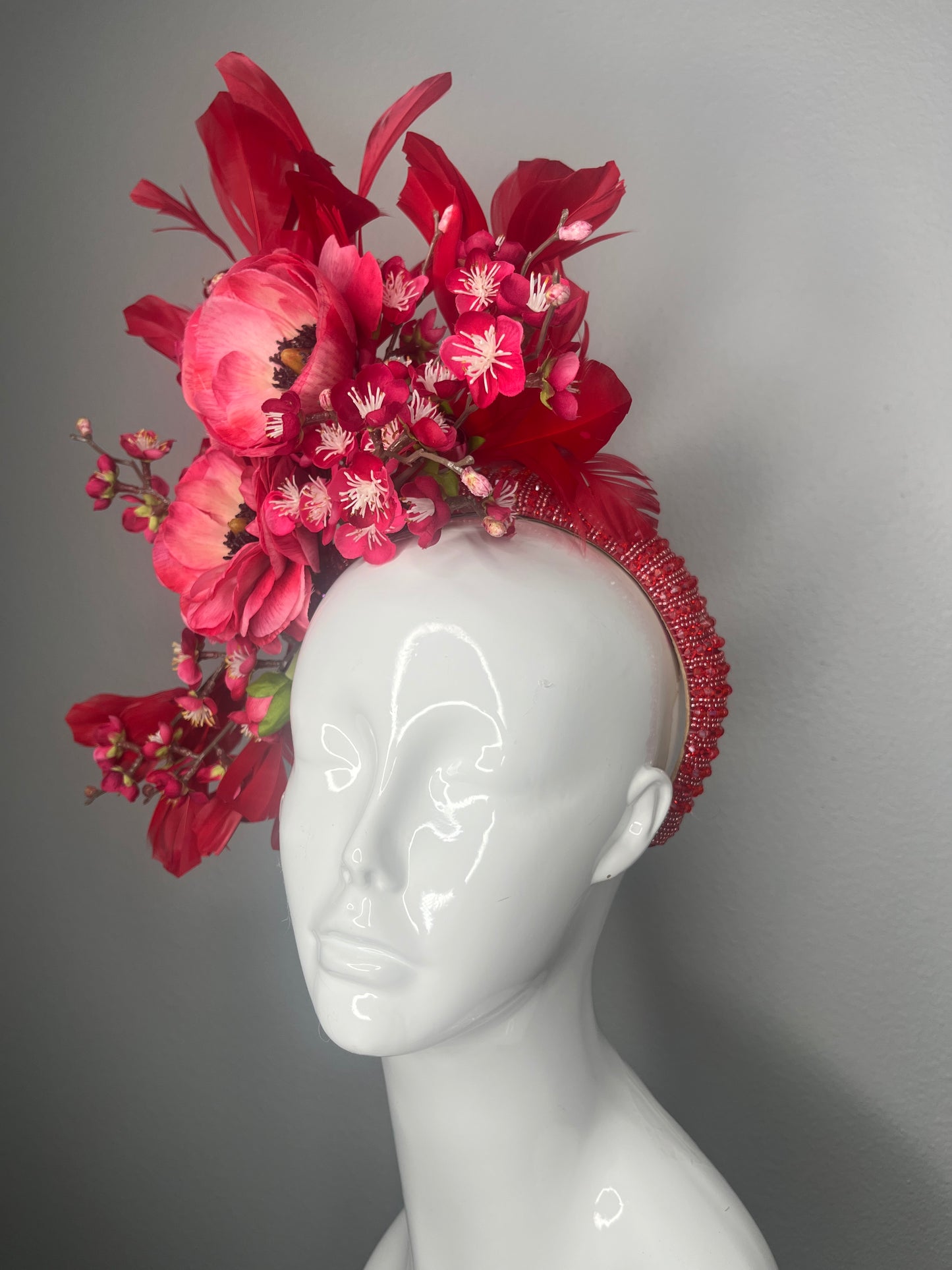 Radiant Reverie Red Feather Fascinator Hat