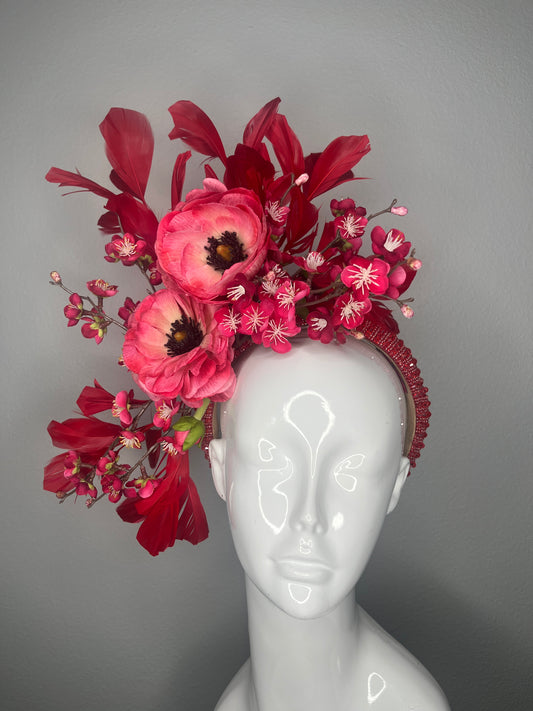 Radiant Reverie Red Feather Fascinator Hat
