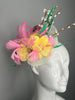 Tropic Bloom Pink and Yellow Tiki Feather Fascinator Headband or Clip