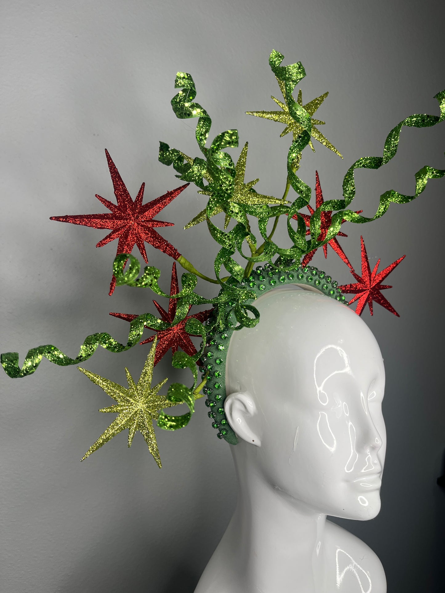 Starlight Celebration Red and Green Holiday Fascinator Hat