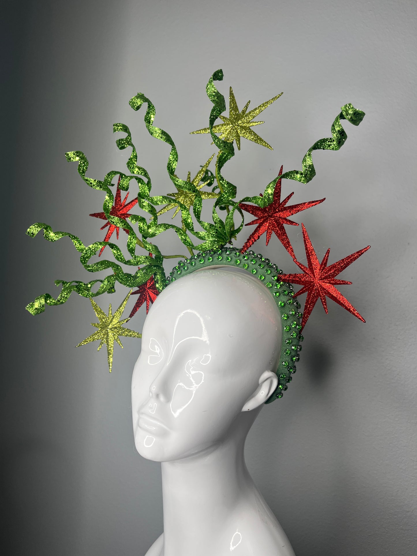Starlight Celebration Red and Green Holiday Fascinator Hat