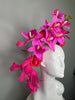 Vibrant Fuchsia Orchid & Feather Cascade Fascinator on Beaded Headband