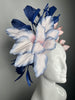 Vintage Blush & Navy Floral Statement Fascinator with Sculpted Feathers and Vintage Leaves Fascinator Hat