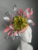 Blush Pink Fascinator with Silver Metallic Leaves and Green Dahlia Bloom
