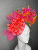 Pink and Orange Feather Burst Fascinator | Coral Floral Headpiece | Kentucky Derby Hat | Couture Statement Fascinator