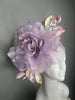 Lavender Statement Fascinator with Oversized Flower and Metallic and Velvet Leaves  Derby Hat  Kentucky Oaks Headpiece