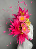 Hot Pink Floral Fascinator with Birds  • Kentucky Derby Hat • Spring Garden Headpiece • Statement Pink Feather Fascinator