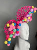 Hot Pink Sculptural Fascinator with Pastel Pom-Pom Details | Playful Couture Derby Headpiece | Statement Race Day Hat