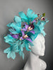 Turquoise & Purple Orchid Couture Fascinator with Feathered Floral Detail