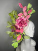 Pink Dahlia & Lime Feather Fascinator | Kentucky Derby Headpiece | Statement Floral Hat | Spring Racing Headwear