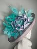 Lavender Purple  & Teal Kentucky Derby Fascinator with Peacock Feathers and Sculpted Flower