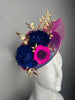 Hot Pink & Royal Blue Mini Top Hat Fascinator | Kentucky Derby Statement Headpiece | Couture Race Day Hat