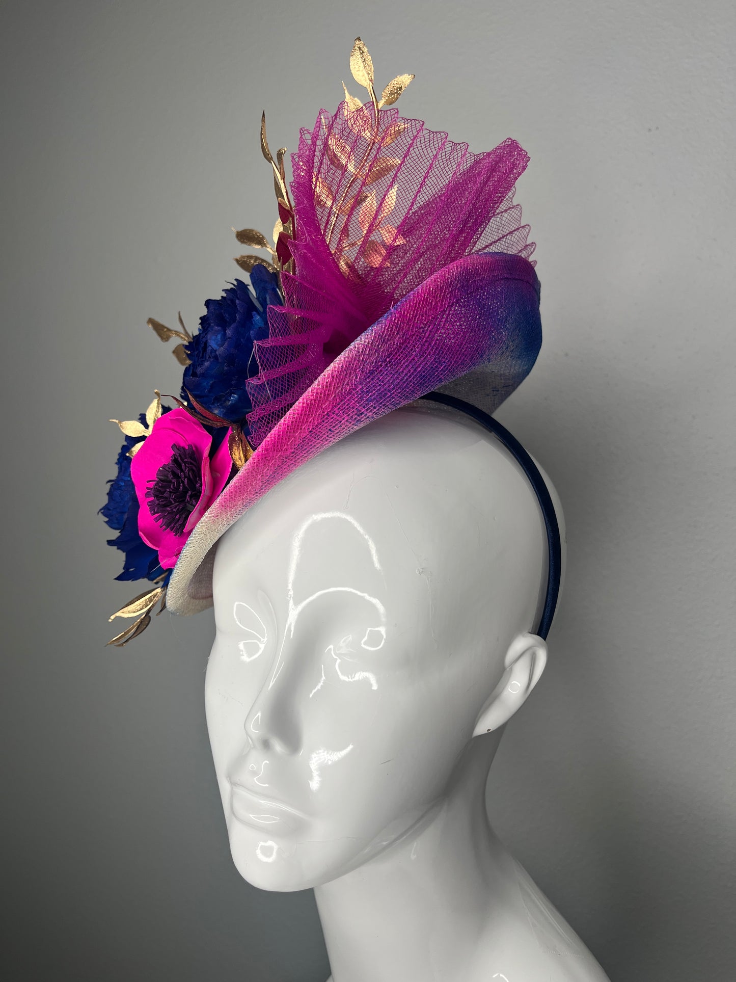 Hot Pink & Royal Blue Mini Top Hat Fascinator | Kentucky Derby Statement Headpiece | Couture Race Day Hat