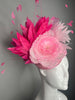 Pink Floral Feather Fascinator Headpiece – Kentucky Derby Hat, Statement Millinery, Couture Race Day Headpiece
