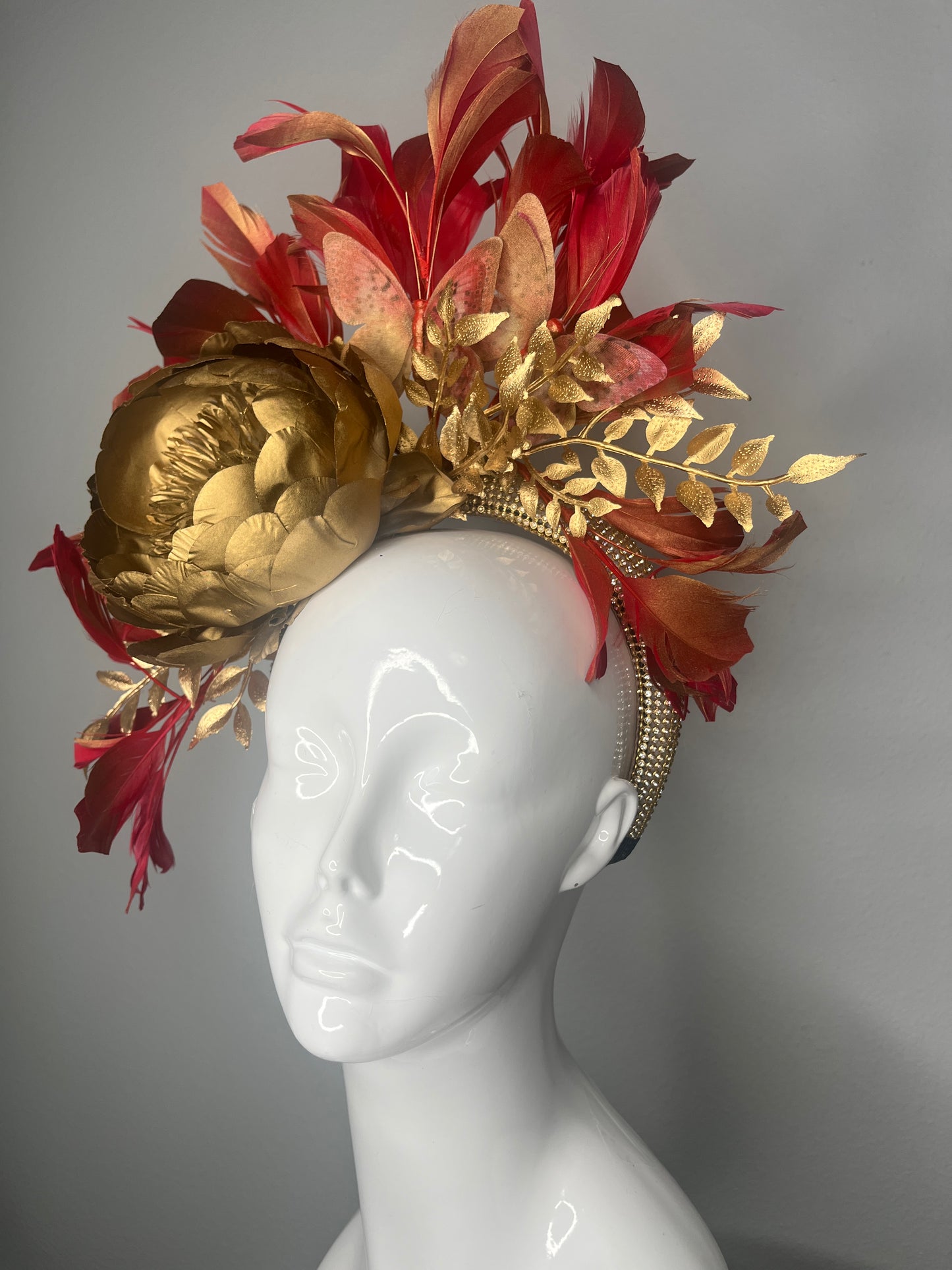 Golden Gilded Ember Feather Fascinator Hat