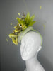 Green Orchid Fascinator with Feather Accents – Kentucky Derby Statement Headpiece Hat