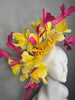 Pink & Yellow Feather Fascinator with Floral Detail – Kentucky Derby Couture Headpiece