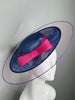 Navy & Magenta Sinamay Disc Fascinator with Sculpted Bow – Kentucky Derby & Oaks Day Headpiece
