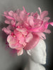 Pink Feather Statement Fascinator with Floral Accents – Kentucky Derby & Spring Event Headpiece