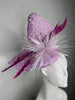 Sculptural Purple Fascinator with Magenta Feathers – Couture Race Day Headpiece