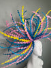 Kentucky Derby Statement Fascinator | Blue, Pink & Yellow Feather Spray | Couture Race Day Headpiece