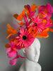 Hot Pink & Orange Floral Fascinator | Bold Derby Statement Headpiece