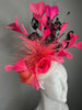 Hot Pink & Black Statement Fascinator with Rose Detail | Kentucky Derby Headpiece