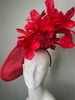 Crimson Butterfly Feather Fascinator | Hand-Embellished Red Statement Hat for Kentucky Derby, Oaks & Special Events