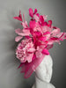 Hot Pink & Blush Feather Fascinator Headband | Statement Derby Hat with Floral Detail | Kentucky Derby, Oaks, Wedding Headpiece