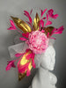Hot Pink & Gold Statement Fascinator with Blush Peony – Kentucky Derby Kentucky Oaks Headpiece