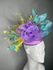 Lavender Bloom Statement Fascinator with Teal & Pale Yellow Feathers | Kentucky Derby Hat | Modern Spring Race Day Headpiece