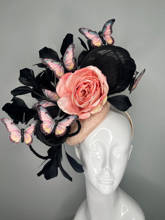 Butterfly Reverie Black and Apricot Fascinator Hat