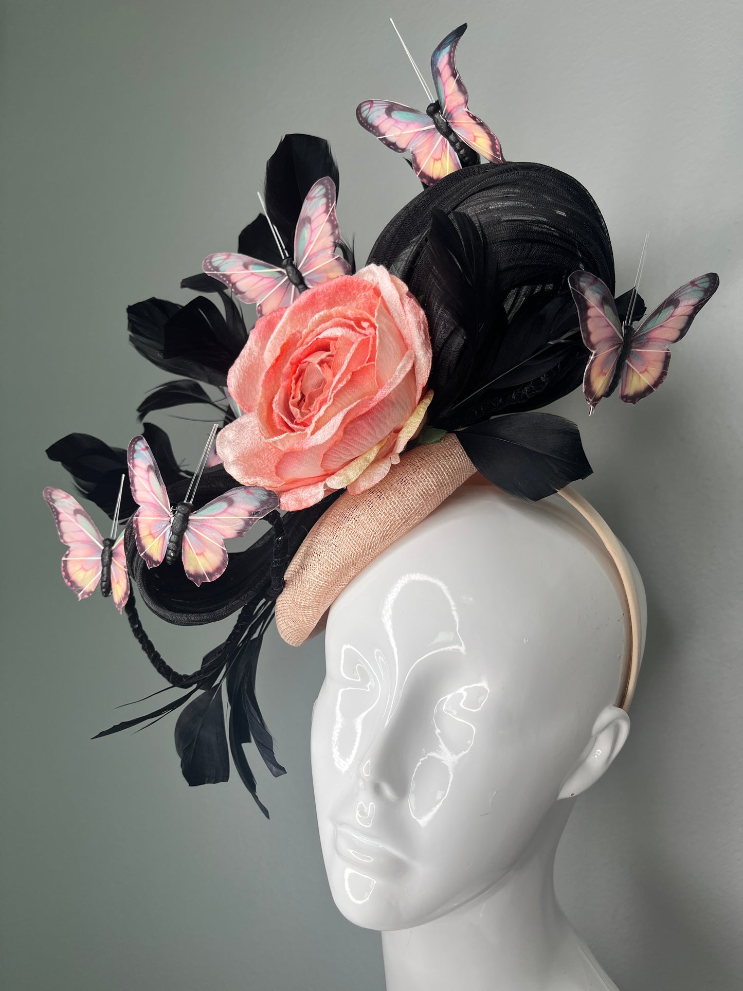 Butterfly Reverie Black and Apricot Fascinator Hat