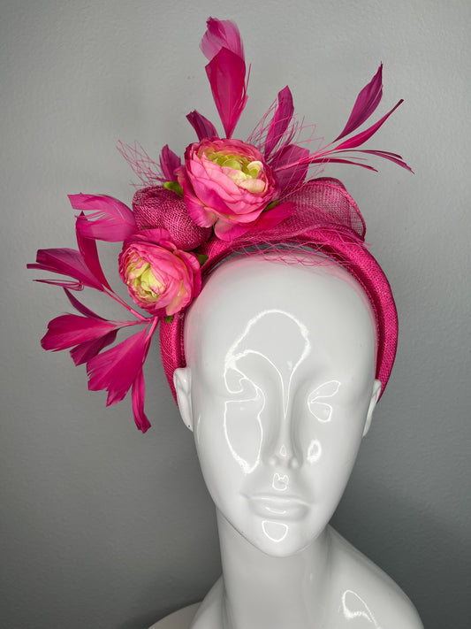 Hot Pink Peony Halo Fascinator – Statement Kentucky Derby & Oaks Headband