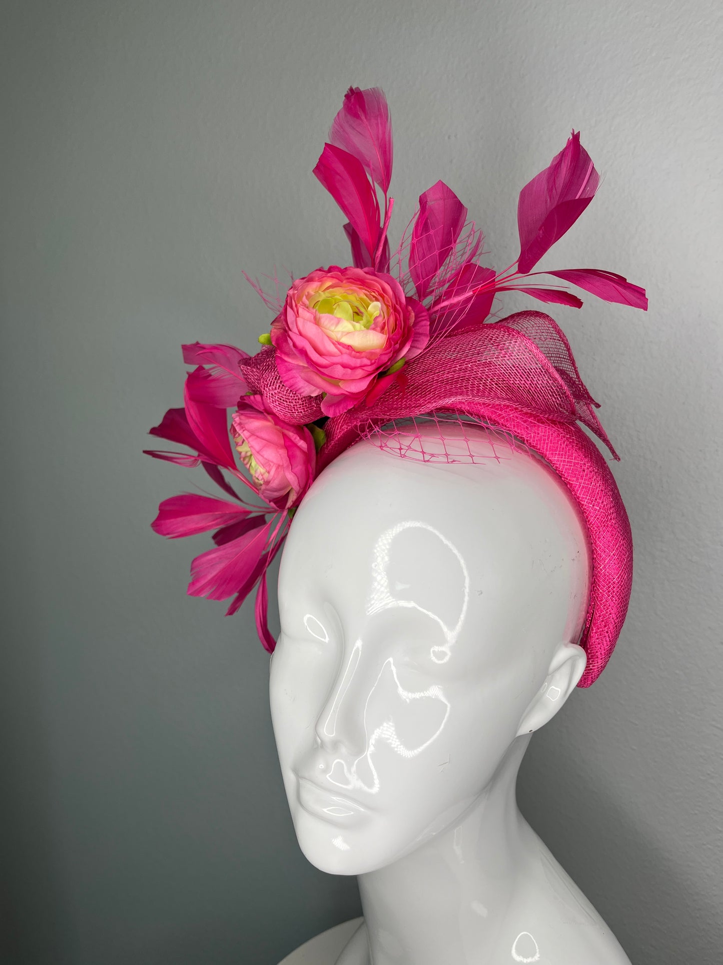 Hot Pink Peony Halo Fascinator – Statement Kentucky Derby & Oaks Headband