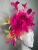 Hot Pink & Lemon Couture Fascinator – Dramatic Kentucky Derby Statement Headpiece