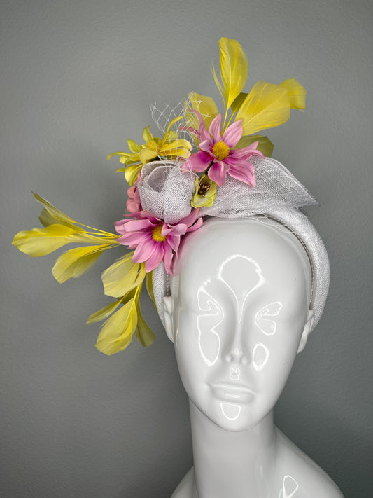 Blush & Lemon Bloom Fascinator – Kentucky Derby Garden Party Headpiece