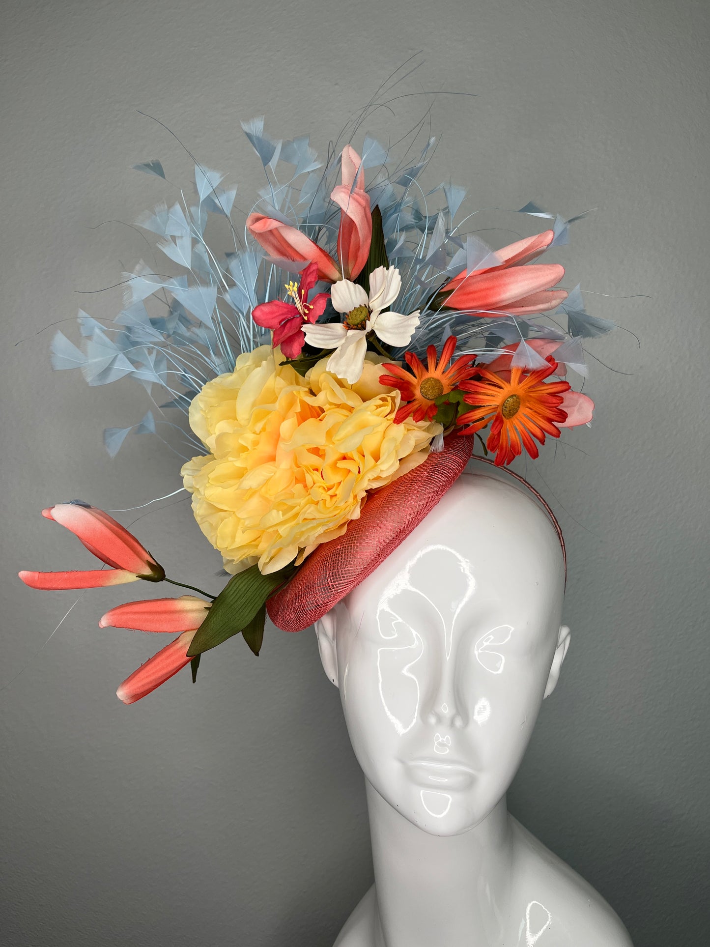 SOLD - Reserved for Sherry:    Coral & Buttercream Bloom Fascinator – Spring Statement Headpiece