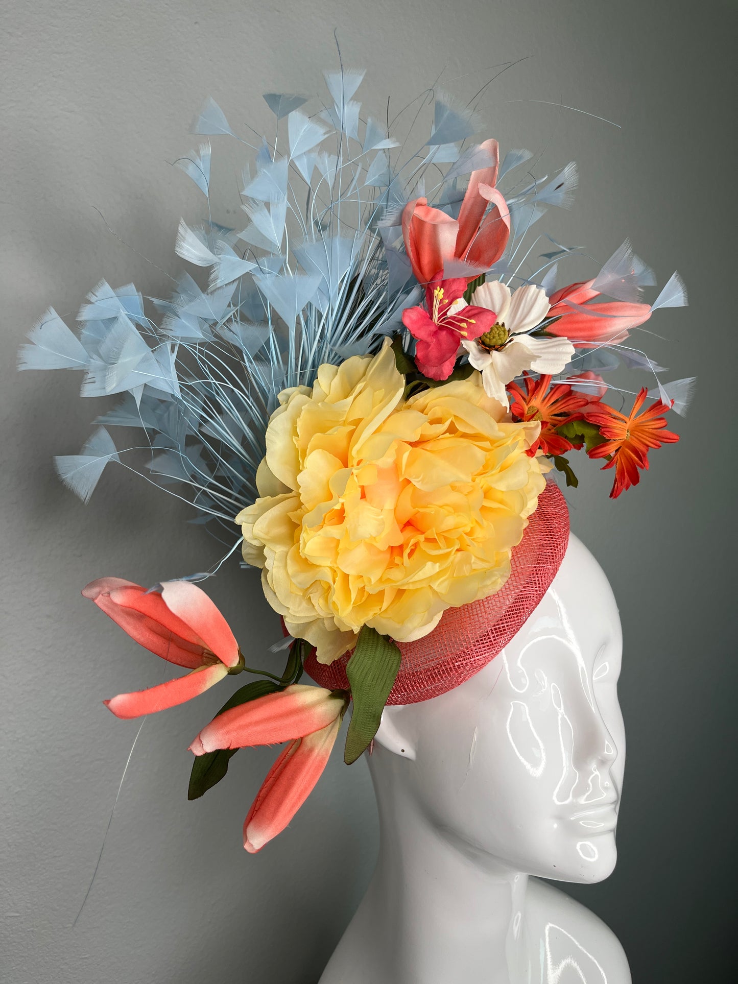SOLD - Reserved for Sherry:    Coral & Buttercream Bloom Fascinator – Spring Statement Headpiece