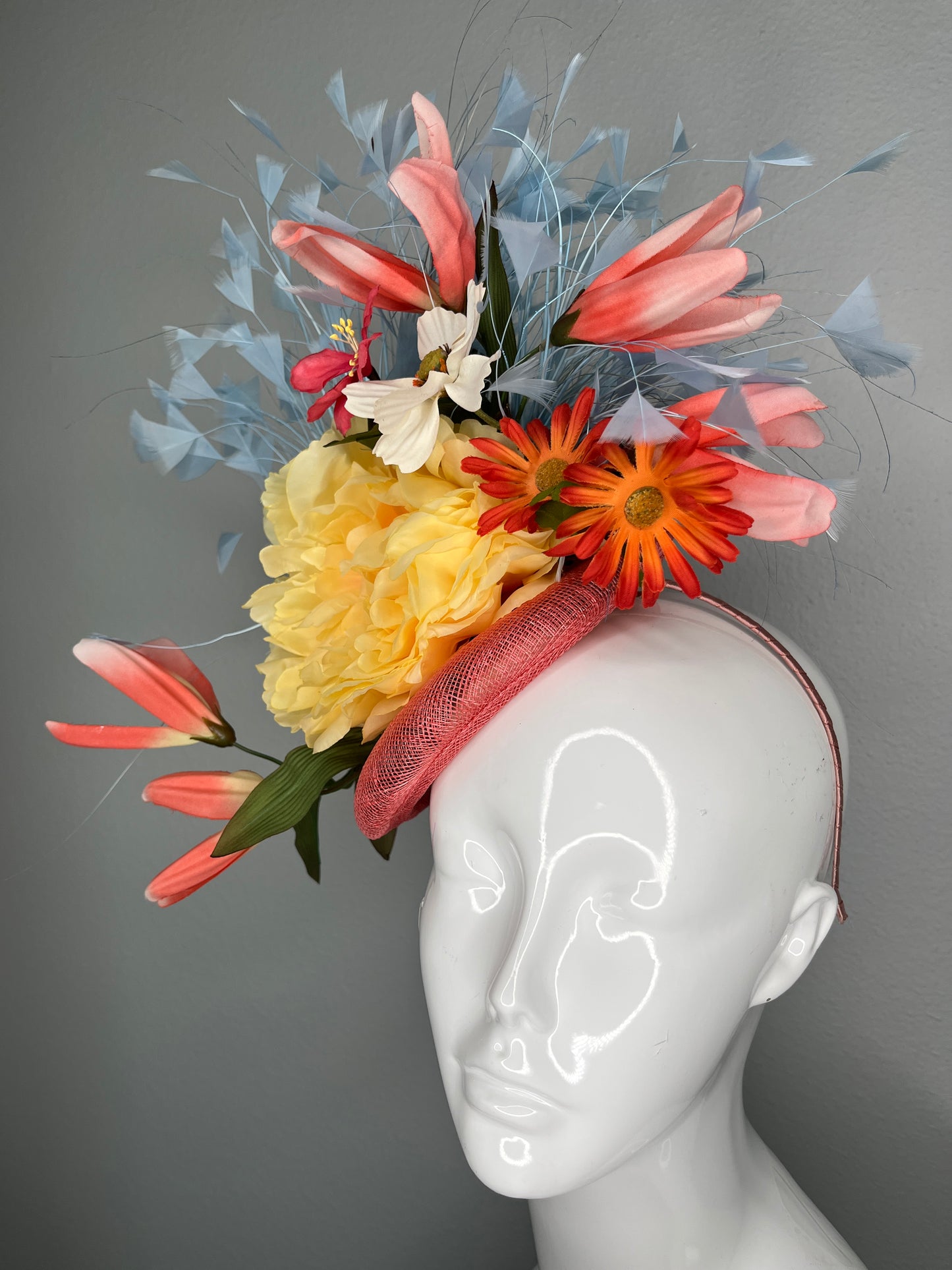 SOLD - Reserved for Sherry:    Coral & Buttercream Bloom Fascinator – Spring Statement Headpiece